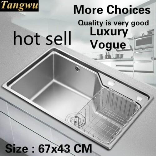 Free shipping Luxurious kitchen single trough sink standard fashion durable food grade 304 stainless steel hot selling 67x43 CM