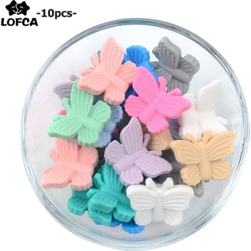 LOFCA Butterfly Beads Silicone 10pcs Teethers BPA Free DIY Loose Bead For Teething Necklace Animal Shaped Cute Teething Toys