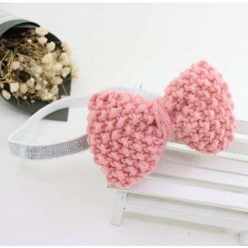 Boutique 20pcs Fashion Cute Knitting Wool Bowknot Soft Hairbands Solid Kawaii Crochet Bow Headbands Princess Hair Accessories