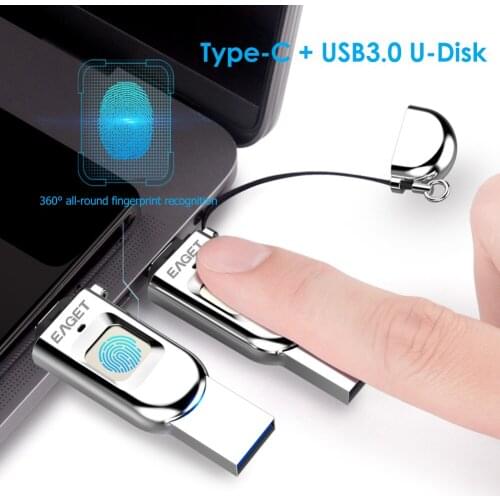EAGET FU68 Fingerprint U Disk Data Encryption Accurate Recognition Type-C Interface USB Flash Disk Hi-Speed USB3.0 64GB 128GB