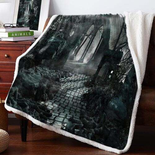 Ruin Trees Moon Eerie Horror Night Fleece Blanket Office Sofa Cashmere Blanket Bed Cover Bedspread Warm Blankets for Beds