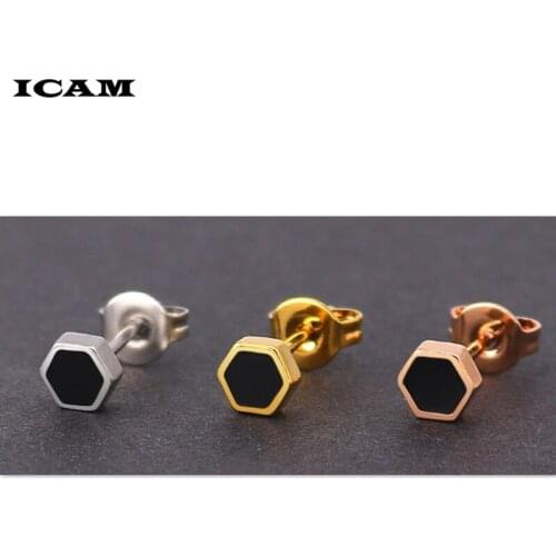 ICAM Cute Rose Gold Hexagon Stud Earrings for Women Children Sister Bridesmaid Gift Stainless Steel Earings Fashion Jewelry