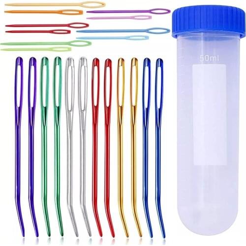 Imzay 22Pcs Yarn Needle with Big Eye,Bent Tip Tapestry Needles Large Eye Blunt Needles Set with Plastic Sewing Needle
