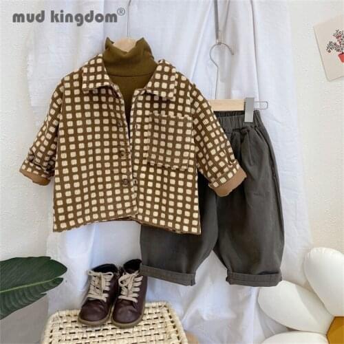 Mudkingdom Toddler Pants Set Plaid Cardigan Jacket Solid Long Sleeve Undershirts Loose Trousers Boy Girl Outfits Spring Autumn