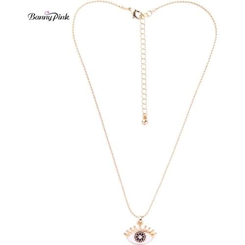 BNNN Pink Cute Enamel Black Eye Pendant Choker Necklace For Women Elegant Metal Chain Choker Collar Charm Neckalce Colliers