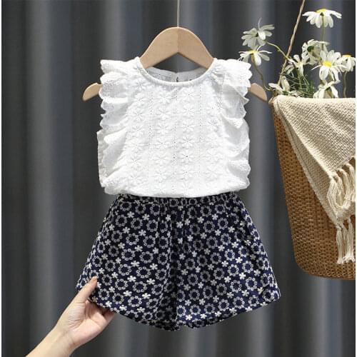 Toddler Baby Girls Clothes Set Summer Children Outfit Suit Kids Tops Shorts 2Pcs Set flowers 110 120 130 140 150 80 90 100