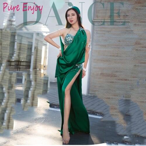 Korea Design 3pcs Women Belly Dance Costume Performance Dress Bra Robe Hair Band Oriental dance dance competition costume