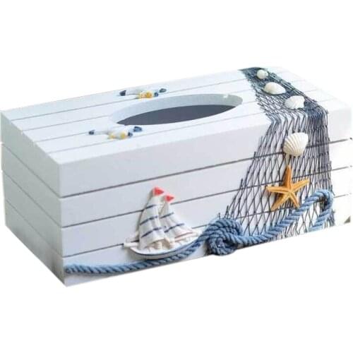 Mediterranean Style Marine Series Tissue Box Cover Paper Towel Box Home Decoration Toilet Paper Holder Wooden Tissue Box
