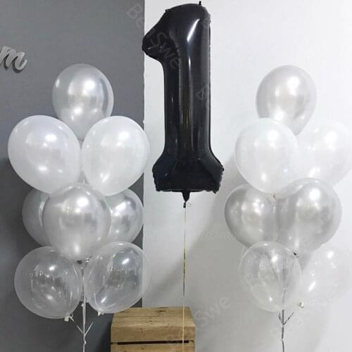 22pcs/lot Large Size 40 inch black Number 1 Foil Balloon latex ballon Boy Birthday Anniversary Party Decoration Helium Globos