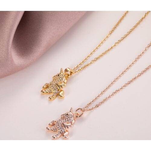 Cute Zircon Unicorn Pendant Necklace For Women Girls Copper Horse Animal Charms Stainless Steel Chain Choker Jewelry Party Gifts