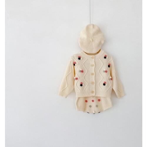 2021 New Autumn Baby Sweater Knit Cardigan With Colorful Pompom Sweater For Infant Bodysuit Girls Long Sleeve Knitted Jacket