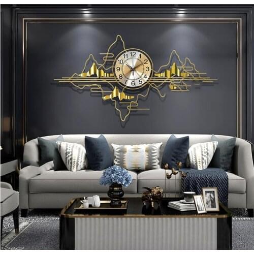 New Chinese Wrought Iron Fengshui Wall Clocks Home Livingroom Wall Sticker Decoration Lobby Porch Mute Clock Wall Mural Crafts