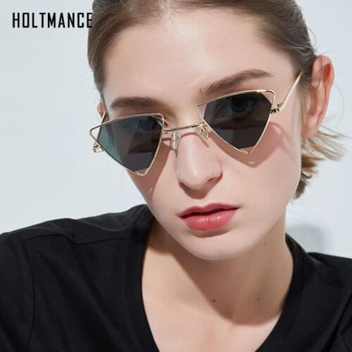 New Stylish Small Triangle Sunglasses Women Punk Style Hollowed Out Design Metal Frame Men Ocean Color Clear Eyewear Cool Shades