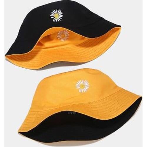 1 Pcs Summer Daisies Bucket Hat Women Men Cotton Fashion Sad Boy Cap Girls Double-Sided daisy Bob Sun Femme Floral Panama Hat