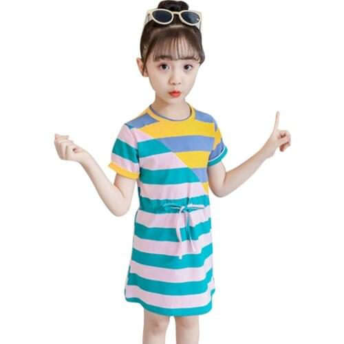 Girl Dresses Striped Party Dress For Girls Summer Children Dresses Casual Style Childrens Clothing 6 8 10 12 14