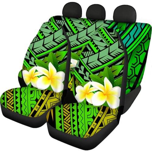 HUGSIDEA Front and Back Full Set Car Seat Cover Stretchable Plumeria Polynesian Vehicle Decoration Protection fit Most Car Sedan