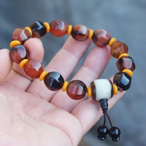 Drop Shipping Natural Agate Chalcedony Hexagonal beads Bracelets Beads Gift for Men Women Fine Jade Stone Jewerly