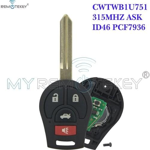 CWTWB1U751 Remote key 3 button with panic 2008-2014 Cube Rogue Juke Versa 315mhz with ID46 chip For NISSAN remtekey