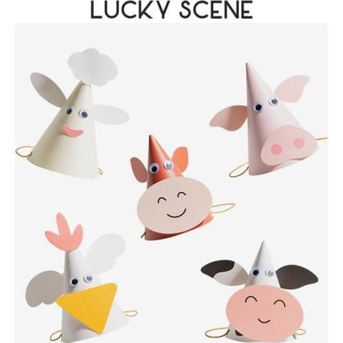 Birthday Hat Cartoon Animal Paper Cute Children DIY Birthday Party Hat Kids Animal Party Handcrafted Hat S01166