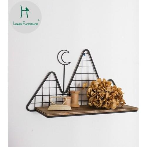 Louis Fashion Japanese Style Innovative Iron Mesh Wood Wall Hanging Rack Retro Home Decoration