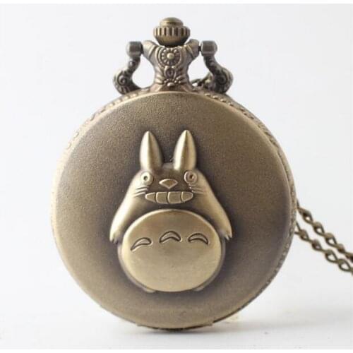 Vintage Totoro Japanese Animated Film Movie Totoro Dial Quartz Pocket Watch Necklace Men Women Boy Girl Pocket Fob Watch