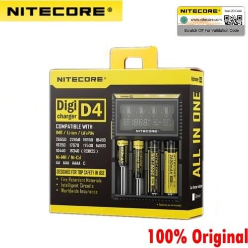 Nitecore D4 D2 New I4 I2 Digicharger LCD Intelligent Circuitry Global Insurance li-ion 18650 14500 16340 26650 Battery Charger