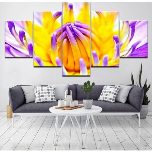 The yellow and purple Flower 5 Piece Wallpapers Art Canvas Print modern Poster Modular art painting for Living Room Home Decor
