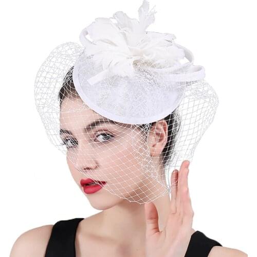 Beautiful White Mesh Wedding Headwear Bride Mariage Chapeau Cap Sinamay Women Veils Fascinator Hat Hair Pin Ladies Headpiece