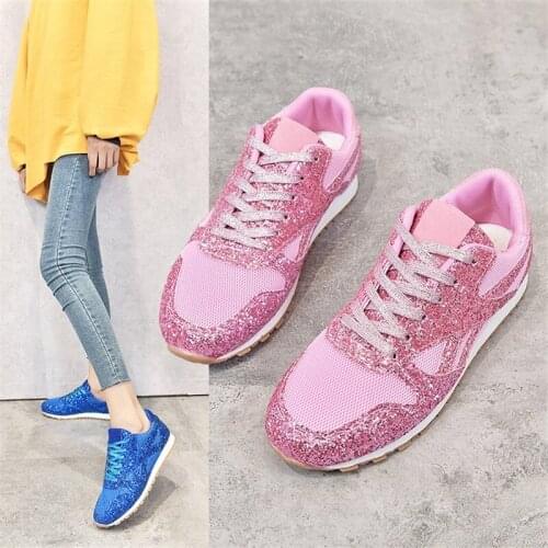 Women Flat Glitter Canvas Sneakers Casual Female Mesh Lace Up Bling Comfortable Plus Size Vulcanized Crystal Shining Board Shoes