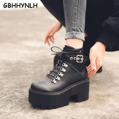 GBHHYNLH Woman booties Autumn Boots Womens Chunky Wedge Platform boots women ankle boots Punk Goth womens casual boots LJA872