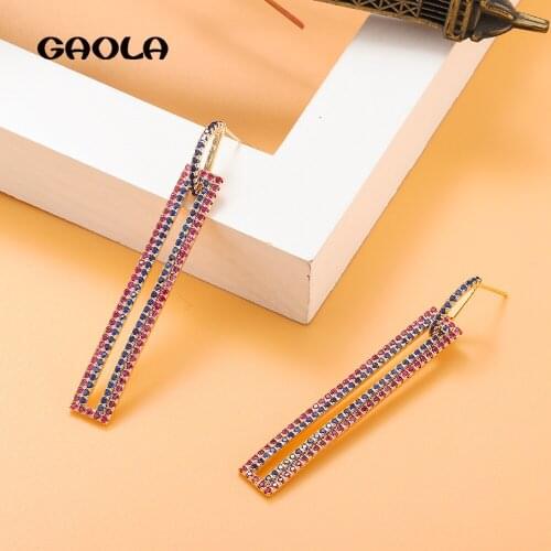GAOLA Long Rectangular Hollow Zircon Woman Earrings High-grade Exquisite Geometric Earrings Fashion Luxury Jewelry E9599