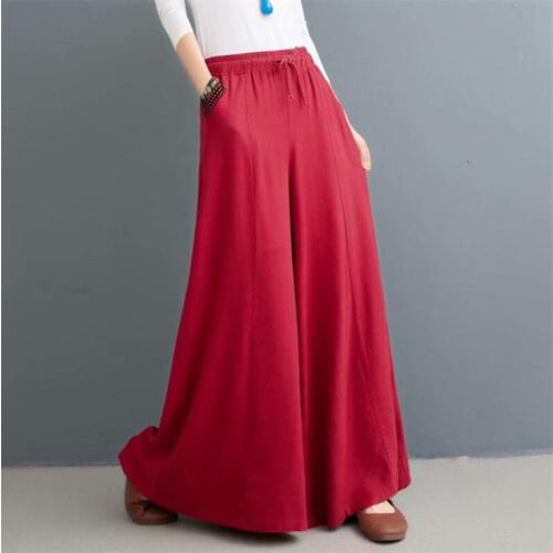 Women Summer Wide Leg Pants Drawstring Waist Thin Cotton Linen Long Pants Casual Loose Trousers Vintage Pantalon Plus Size M-7XL