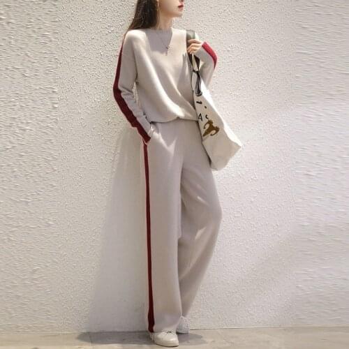 2021 Autumn Tracksuit Women 2 Pieces Set Knitted Long Sleeve Pullovers Sweater Casual Knit Jumper Tops and Pants Suits X590