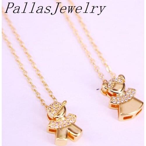 10Pcs Micro Pave Crystal Zircon Boy Girl Pendant Necklace Gold Color chain Necklace Fashion Jewelry