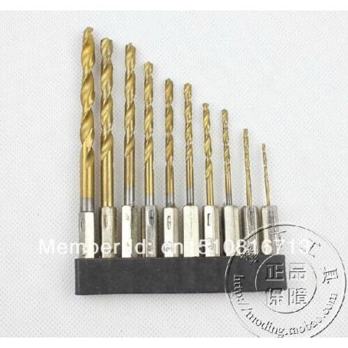 10pcs Professional Quick Change 1/4" High Speed Steel Hex Shank Titanium Twist Drill Bits Set