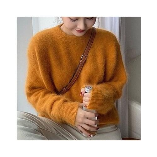 100% Mink Cashmere Sweater Womens Loose Outer Wear Pullover Bottomed Top Winter 2021 New Fluffy and Soft JNS042