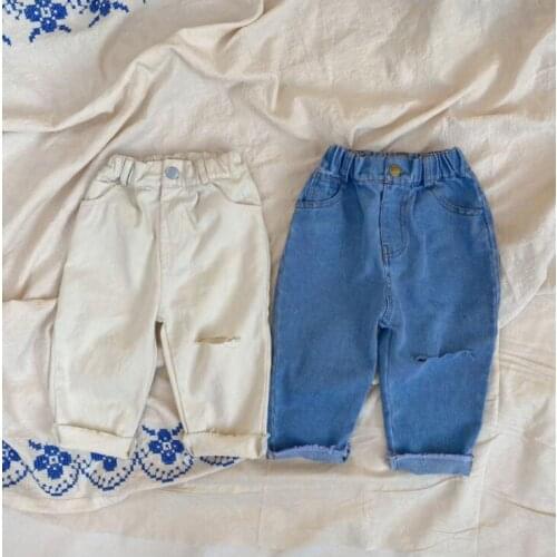 2021 New Stylse Girls Boys Denim Long Pants Spring Cotton Fashion Kids Pants 1-6 t QI226