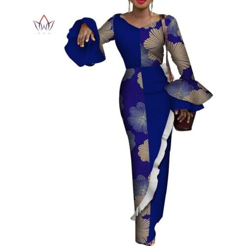 2021 African Dresses for Women Dashiki African Dresses Ankle-Length Dress Flare Long Sleeve 6XL Daily Wedding Dress WY3778
