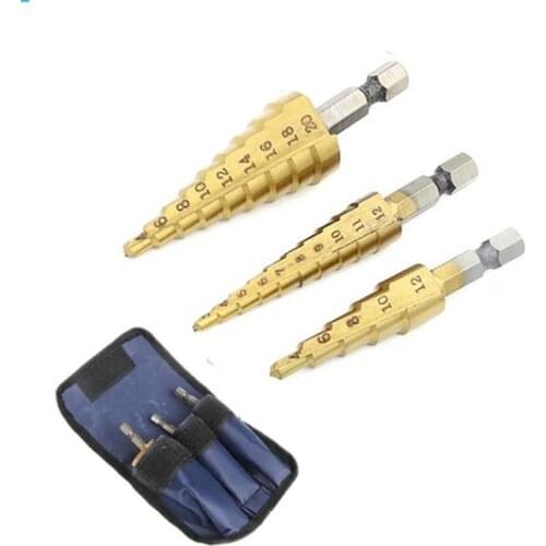 3PCS/Set HSS Step Drill Bit 3-12mm 4-12mm 4-20mm Wood Metal Hole Cutter Core Drill Bit Straight Groove Step Drill Bit Tool Kit