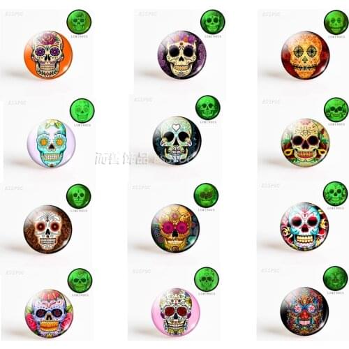 5pcs/set 1 PCS Sugar Skull Day of The Dead 25MM Luminous Glass Cabochons DIY Round Photo Pendant Making Necklace Jewelry Gift