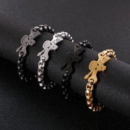 8mm Stainless Steel Square Pearl Tool Skull Bracelets For Fashion Male 22CM Wrap Bracelets Biker Jewelry Wholesale 2020 New