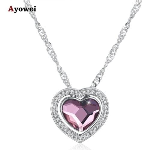Ayowei 925 sterling silver heart pink zircon for friend wedding gift necklaces pendant Fashion Jewelry SP52A