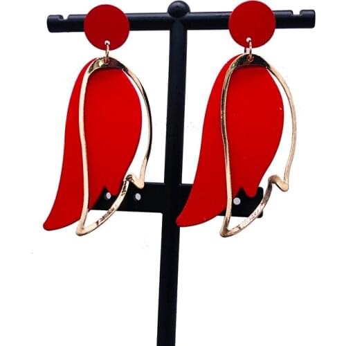 Free Shipping!2021 Hot Gold Metal Colorful Cute Wing Drop Wooden Earrings For women