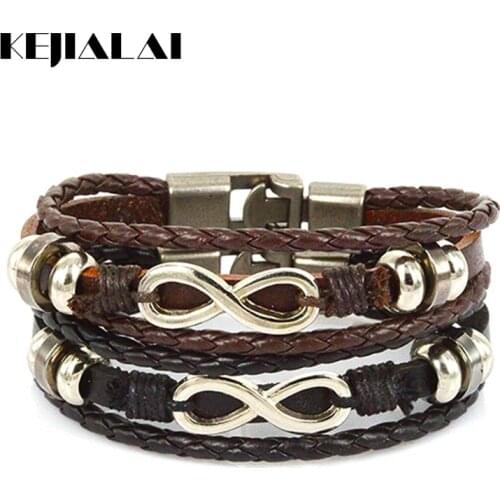 New Fashion Jewelry Infinity Symbol Bracelets Genuine Leather Belt Buckle Eight Cross Charm Bracelets For Men Women Jewelry Gift