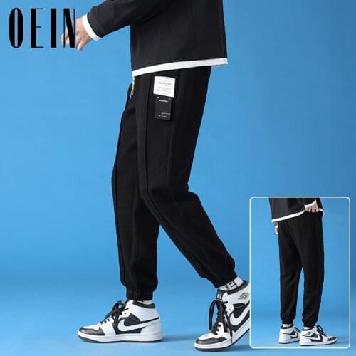 2021 Straight Pants Mens Fashion Elastic Waist Casual Pants Autumn Men Streetwear Loose Cotton Trousers Mens Wide Leg Sweatpants
