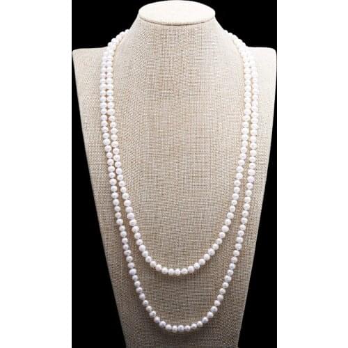 Fashion 7-8 mm white grey three color nearly circular freshwater pearl 150 cm long sweater chain necklace