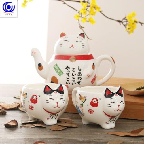 Kaiyun cat teapot lovely Zhaocai cat tea set ceramic set cup with filter screen