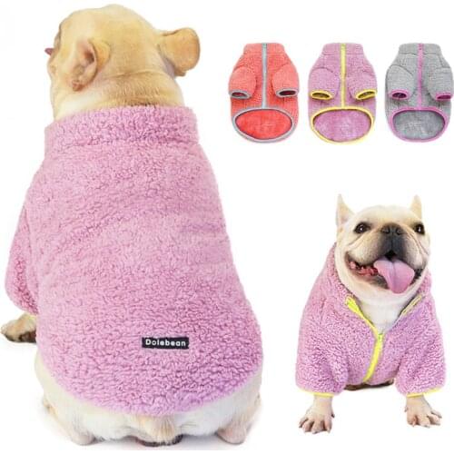 Fleece Dog Clothes Soft Warm Winter Dog Coat for Small Medium Dogs Contrast Color Basic Thick Dog Jacket French Bulldog Clothes