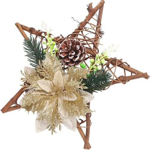 Garland Plant Wreath Handmade Diy Gift Accessories Decoration About 20CM Pine Cone Christmas Flower Five-pointed Star Vine Ring