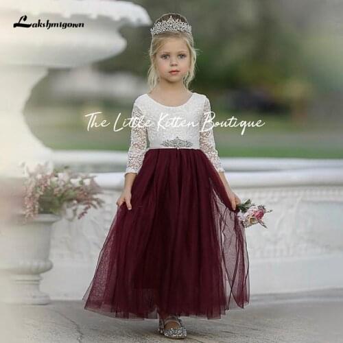 Lakshmigown boho Tulle Flower Girl Dresses Long Sleeve Scoop Neck Rustic Lace Flower Girl Dresses Custom Color Tulle Dresses